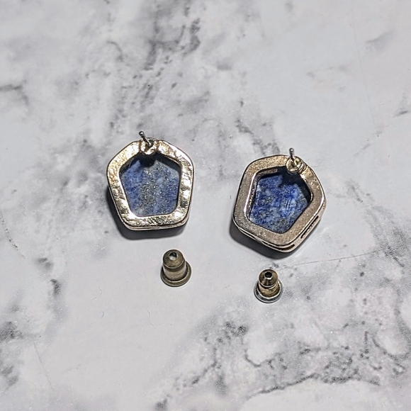 Lapis Lazuli Hexagon Stone and Brass Earrings - Picture 6 of 6